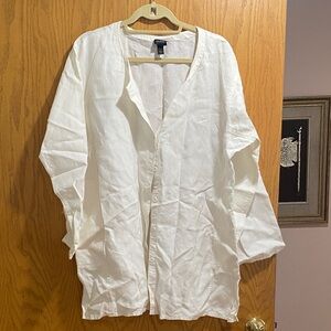 Eileen Fisher White Button-Up Tunic Shirt 100% Linen